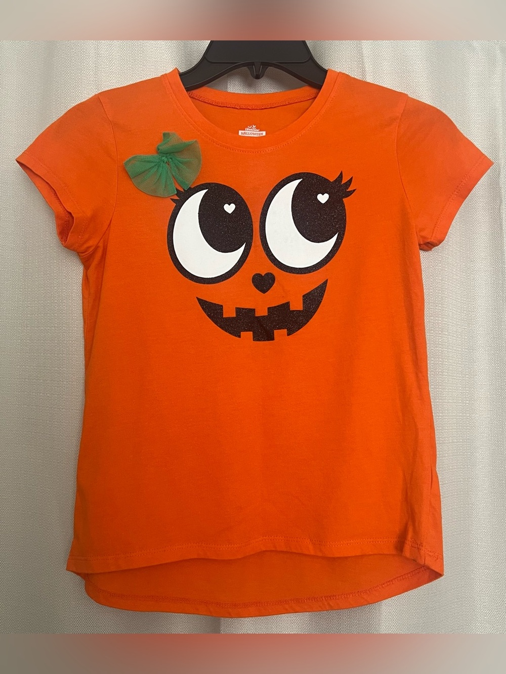 Girls Halloween Pumpkin Face Orange T-Shirt Size 10-12 Large